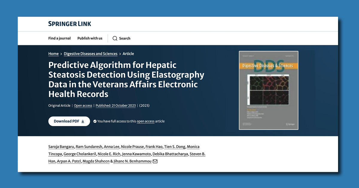 UCLA Gastroenterology and Hepatology (@uclagihep) on Twitter photo 🔖<a href="/DDS_Journal/">Digestive Diseases and Sciences</a> - Novel clinical algorithm to detect hepatic steatosis based on fibroscan data. #LiverTwitter
👥<a href="/saroja_bangaru/">Saroja Bangaru</a> <a href="/AnnaHLeeMD/">Anna Lee</a> <a href="/NicoleRPrause/">Nicole Prause</a> <a href="/FrankHaoMD/">Frank Hao, MD</a> <a href="/TienDongMD/">Tien Dong MD, PhD</a> <a href="/MonicaTincopa/">Mónica Tincopa MD MSc</a> <a href="/GCholankeril/">George Cholankeril</a> <a href="/ArpanPatelMD/">Arpan Patel, MD PhD (he/him/his)</a> <a href="/bcm_gihep/">BCM Gastroenterology</a> @JBenhammouMD et al
👉link.springer.com/article/10.100… 🔖<a href="/DDS_Journal/">Digestive Diseases and Sciences</a> - Novel clinical algorithm to detect hepatic steatosis based on fibroscan data. #LiverTwitter
👥<a href="/saroja_bangaru/">Saroja Bangaru</a> <a href="/AnnaHLeeMD/">Anna Lee</a> <a href="/NicoleRPrause/">Nicole Prause</a> <a href="/FrankHaoMD/">Frank Hao, MD</a> <a href="/TienDongMD/">Tien Dong MD, PhD</a> <a href="/MonicaTincopa/">Mónica Tincopa MD MSc</a> <a href="/GCholankeril/">George Cholankeril</a> <a href="/ArpanPatelMD/">Arpan Patel, MD PhD (he/him/his)</a> <a href="/bcm_gihep/">BCM Gastroenterology</a> @JBenhammouMD et al
👉link.springer.com/article/10.100…