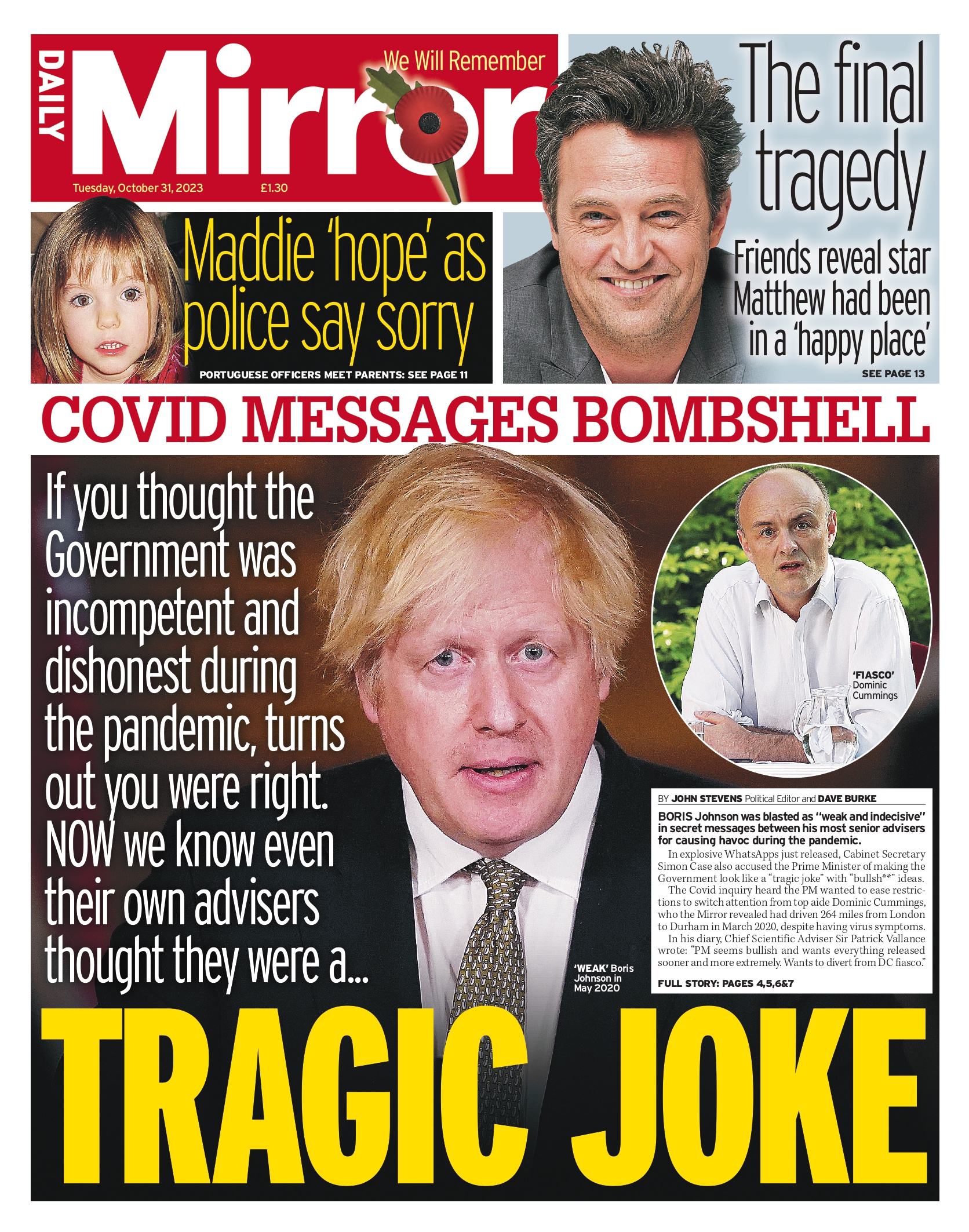 Tuesday's front page: Tragic joke 
