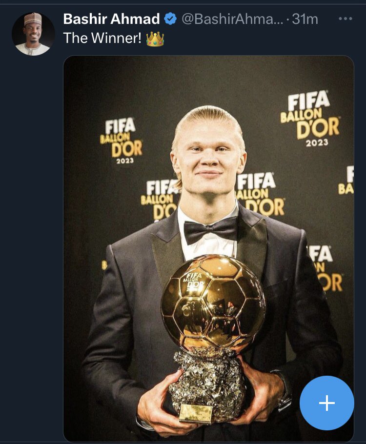 firstladyship's tweet photo. This one already chose Haaland as his own Ballon d’Or winner. But he is forcing the certificate forger down your throats.

Low budget Hamas. 🤣🤣🤣🤣 https://t.co/z7XYpdQtur