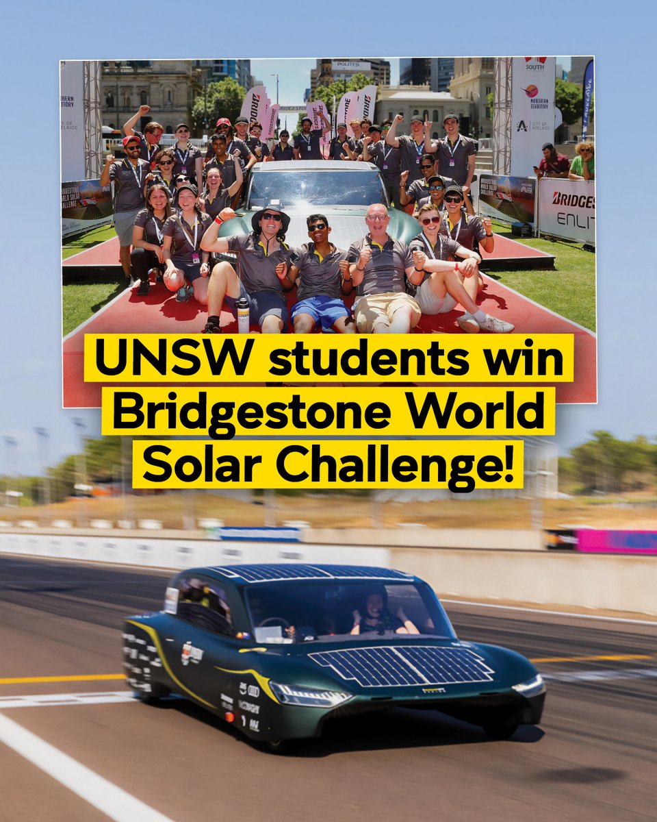 Our students are unstoppable! 🏆 Sunswift 7, a solar-powered car designed and built by UNSW students has won the 2023 Bridgestone World Solar Challenge! 👏 Congratulations to the Sunswift team! A champion effort all-round! 💛