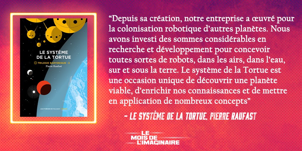 Et si l'espace d'une lecture, vous vous envoliez à bord du module Orca-7013 vers une destination stellaire… Et si vous partiez pour Le Système de la Tortue 🚀 Ça vous tente ? Alors embarquez dans le tome 2 de la Trilogie Baryonique de Pierre Raufast chez les @forgesdevulcain !