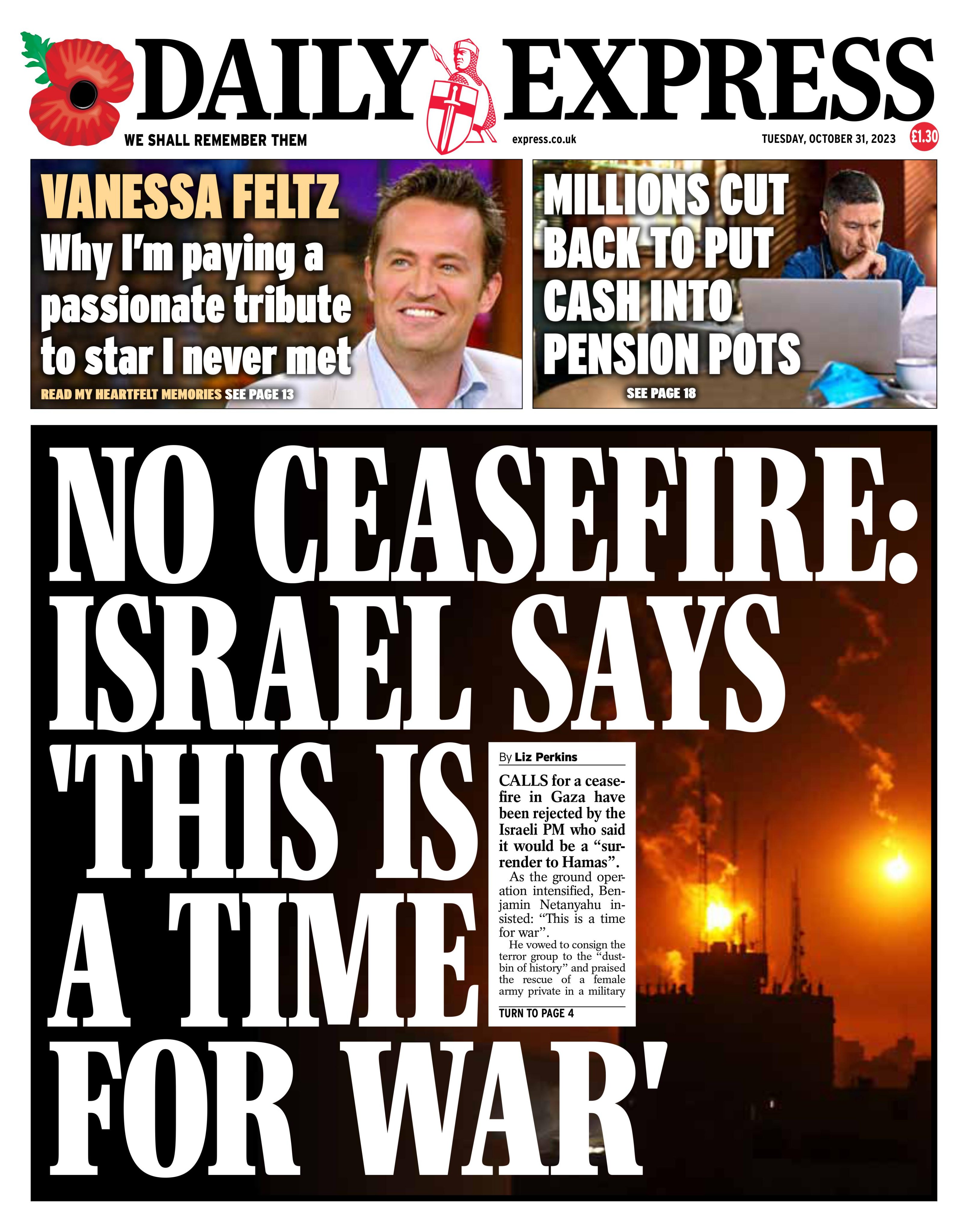 Front page - No ceasefire: Israel says 'this is a time for war' #tomorrowspapertoday