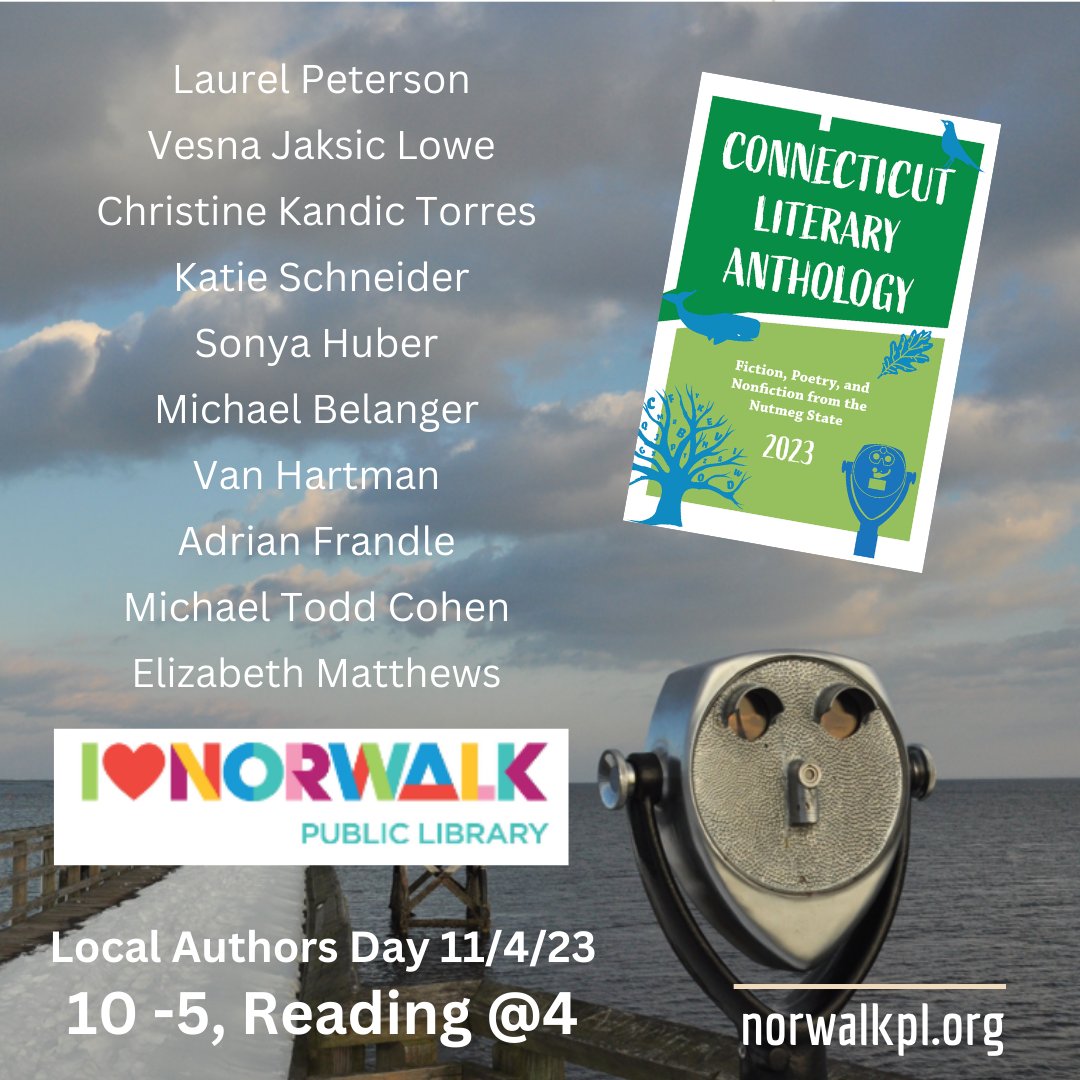 WoodhallPress's tweet photo. Join @vic_toriawrites and readers from the CT LIT ANTHOLOGY  Saturday 11/4 at 4 pm for Norwalk Local Authors Day. 10-5; reading is at 4. Free! In fabulous Norwalk, CT. https://t.co/kImLwq1osK @laurelwriter49 @MBelanger514 #CT https://t.co/d61m8f5axC