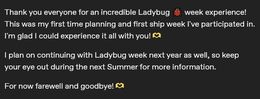 LadybugWeek's tweet photo. Thank you everyone! #LadybugWeek2023 https://t.co/HW4nOOU3Ws
