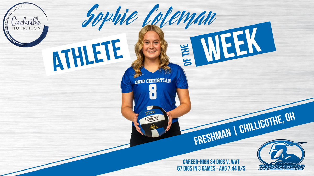 OCU Trailblazers (@ocutrailblazers) on Twitter photo .<a href="/Sophie_Coleman4/">Sophie Coleman</a> is our Circleville Nutrition Athlete of the Week after 67 digs last week with an average digs per set of 7.44 and a career-high 34 digs v. Tech! #BlazerNation🔥 <a href="/OhioChr_VB/">Ohio Christian Volleyball</a> .<a href="/Sophie_Coleman4/">Sophie Coleman</a> is our Circleville Nutrition Athlete of the Week after 67 digs last week with an average digs per set of 7.44 and a career-high 34 digs v. Tech! #BlazerNation🔥 <a href="/OhioChr_VB/">Ohio Christian Volleyball</a>
