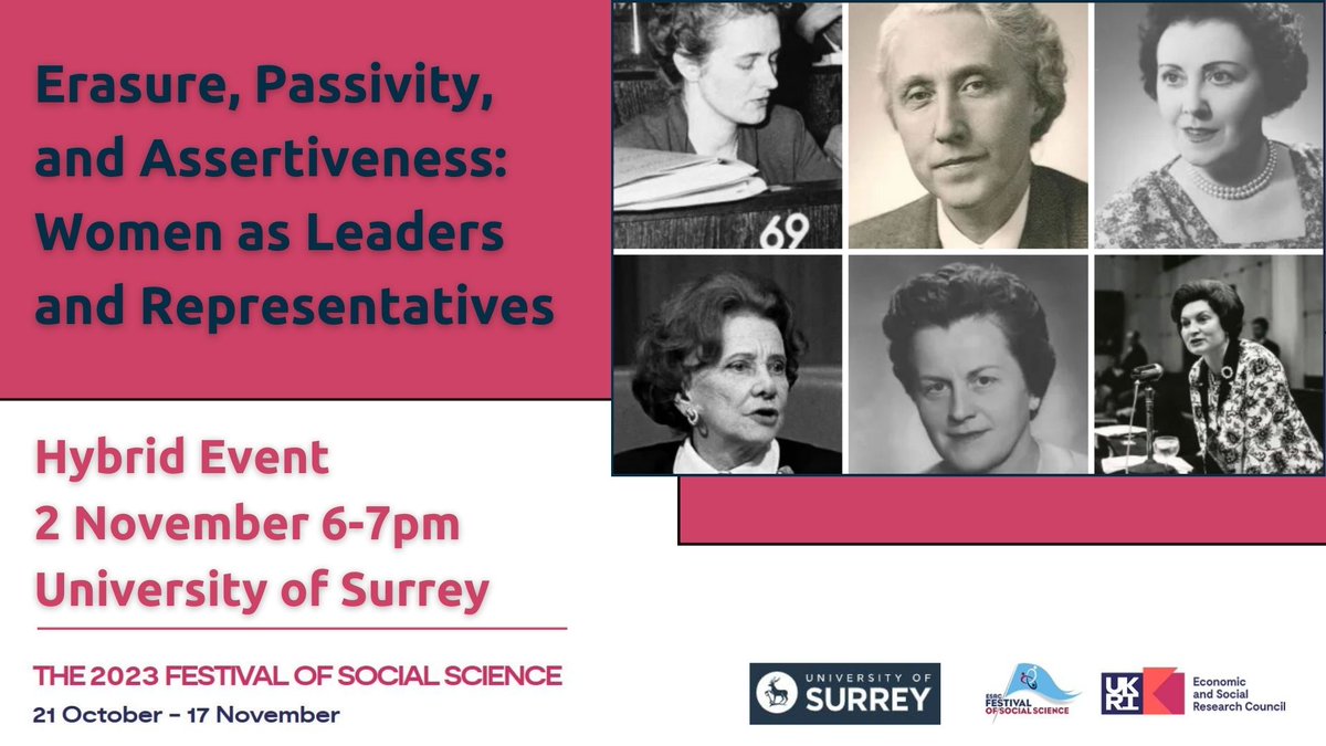 Join researchers from the @UniOfSurrey for a unique hybrid event looking at the role of #women in #politics - 2 Nov 6-7pm. Part of this year's @ESRC Festival of Social Science. Book here: 👉festivalofsocialscience.com/events/erasure… @DrRobynMuir @SurreySociology