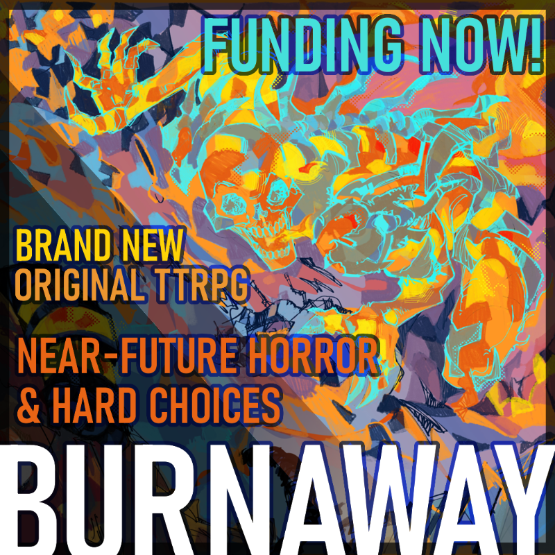 arnamantle's tweet photo. we're down to the final 24 hours of the BURNAWAY Kickstarter campaign! We'd love to hit our first stretch goal at $4k, but we'll need help to do it before 10am EST tomorrow! Come check us out! 🦇 👻🎃