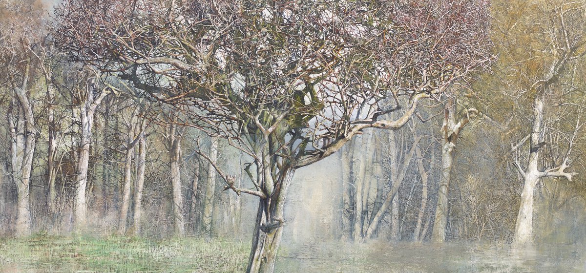 Detail of 'Self-portrait as a hawthorn tree'
egg tempera, watercolour, ink, gesso 49 x 78 inches
#hawthorn #tree #landscape #woods #painting #nature #englishcountryside #environment