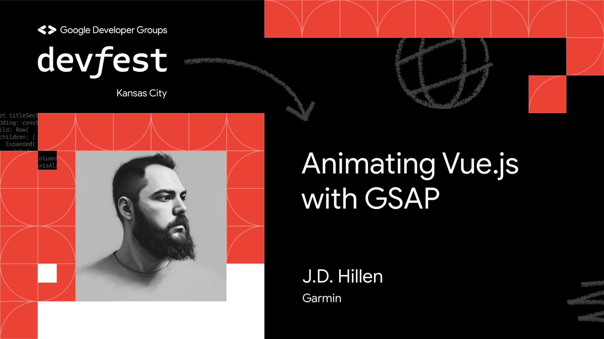 devfestkc's tweet image. Are you a web developer or interested in learning more? KC native J.D. Hillen will present “Animating Vue.js with GSAP.” Details and tickets at devfestkc.com. #javascript #DevFest #GDG