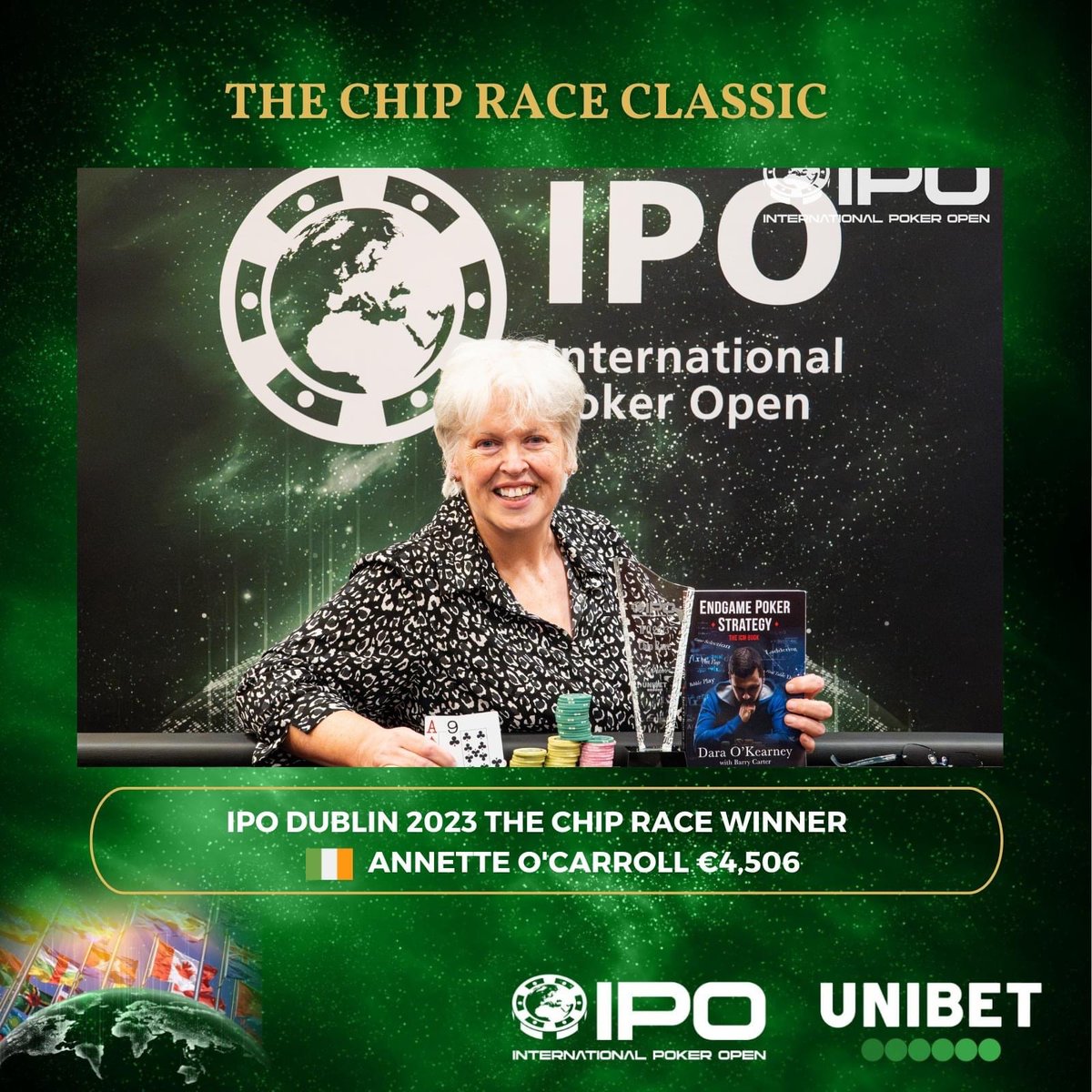 IPO2019's tweet image. CONGRATULATIONS! 🏆 IPO Dublin 2023 "The Chip Race Classic" winner is 🇮🇪Annette O Carroll who won the tournament and cashed €4,506! 
✅ For full event results:
internationalpokeropen.ie/17-ipo-chip-ra…