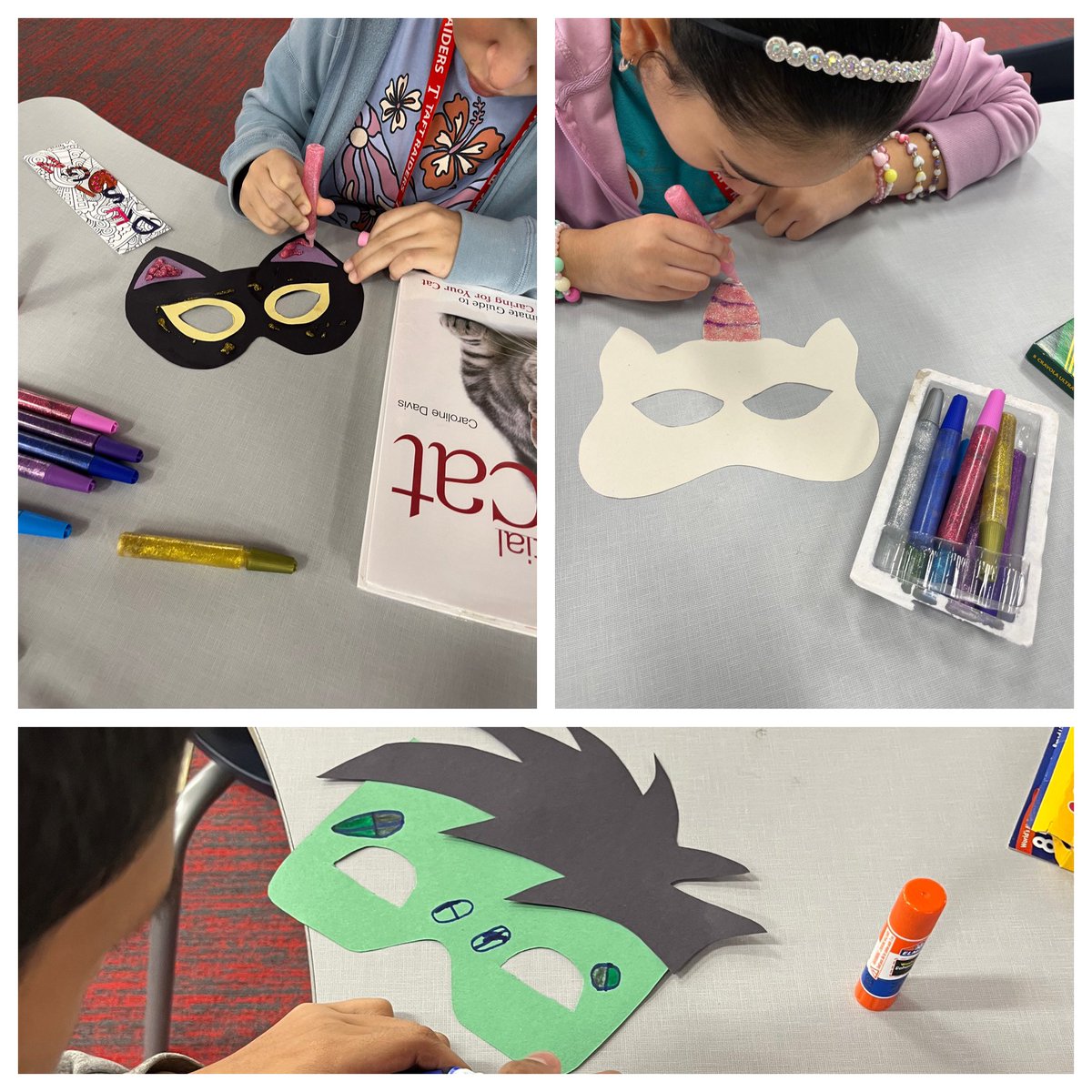 TaftHSLibrary's tweet image. Late post from last week: ALE Students learned about the origins of Halloween and the different traditions that are part of the holiday, and they ended by making their own masks!

#raiderslibrary 
@NISDLib