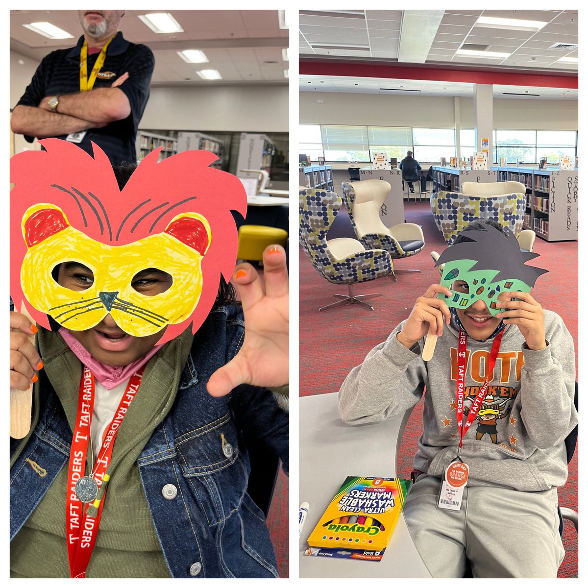 TaftHSLibrary's tweet image. Late post from last week: ALE Students learned about the origins of Halloween and the different traditions that are part of the holiday, and they ended by making their own masks!

#raiderslibrary 
@NISDLib