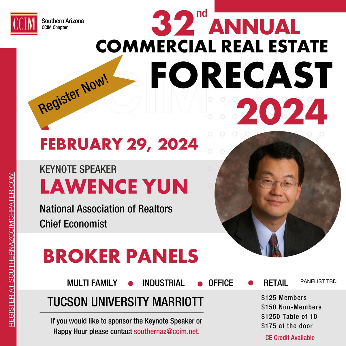 🏢🌟 Exciting News for Commercial Real Estate Enthusiasts! 🌟🏢

📈 Join us for the highly anticipated Southern Arizona CCIM Chapter Commercial Real Estate Forecast event, register Today!
#SAZCCIMForecast #CCIM #SAZCCIM #TucsonEvents #Tucson #SouthernArizona