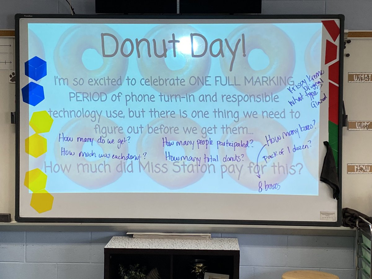 miss_staton_'s tweet photo. My favorite lesson to date! Students asked their own questions, then used proportional reasoning to figure out how much I paid for their Q1 treat! #mathisSWEET🍩 🫶🏼 https://t.co/uME8VaMdep