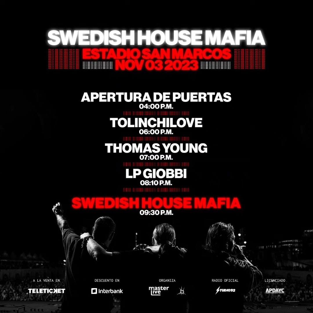 limaraveparty's tweet photo. 🚨 SWEDISH HOUSE MAFIA EN LIMA 🚨
 
🗓 03 de Noviembre
📍 Estadio San Marcos

Tickets disponibles en Teleticket

#LimaRaveParty #Masterlive #SwedishHouseMafia https://t.co/qO1cUOudQ5
