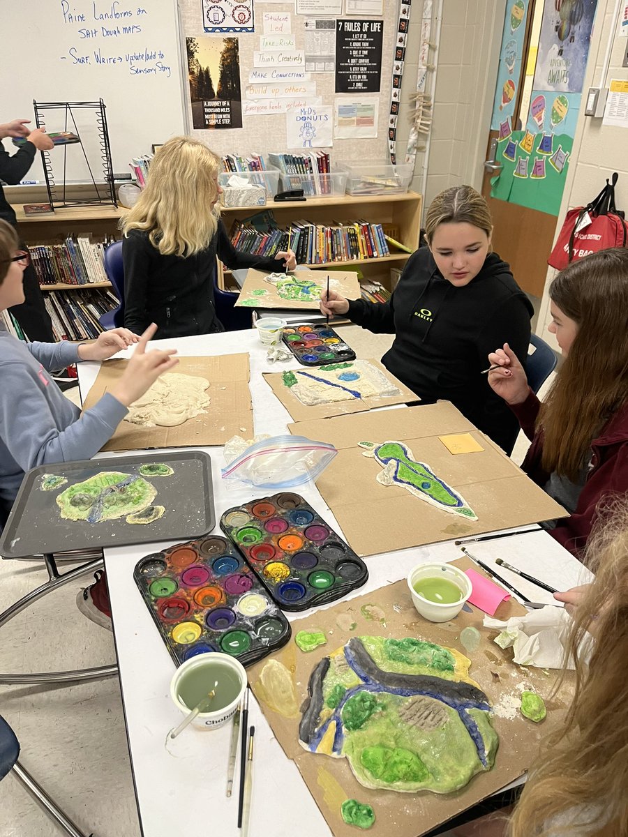 thedevineone's tweet photo. Summit sixth graders working on their salt dough maps. Creating a perfect region that would support hunters/gatherers settling down. https://t.co/ddfBT0kkbp