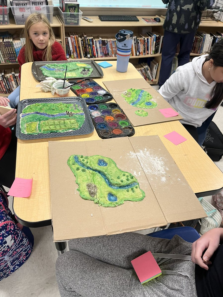 thedevineone's tweet photo. Summit sixth graders working on their salt dough maps. Creating a perfect region that would support hunters/gatherers settling down. https://t.co/ddfBT0kkbp