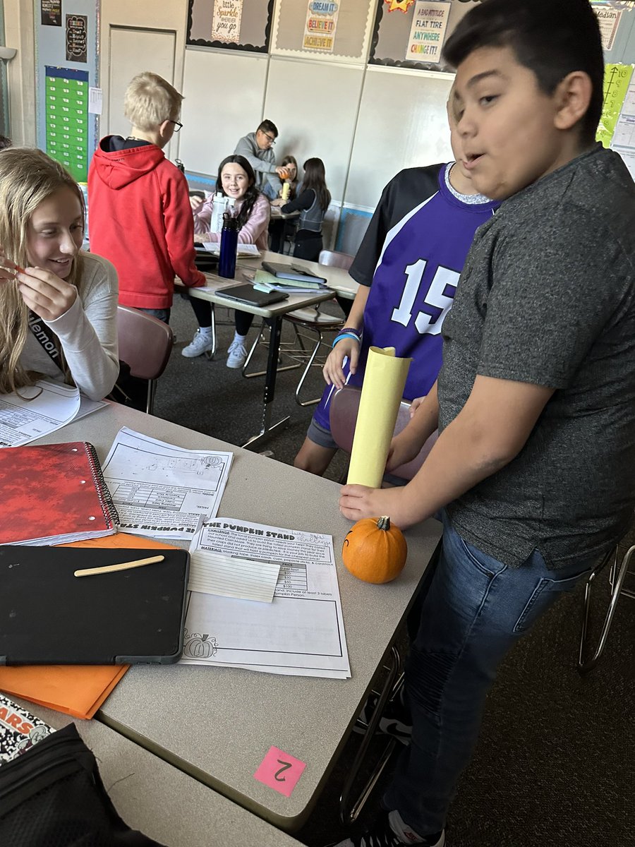 FiveFootTeacher's tweet photo. 🎃🗼🏗️Today student made a plan for their Pumpkin towers that they are going to build tomorrow. I love bringing in STEM lessons to math class. @CenturyWildcats come check out the competition tomorrow! #osd135 #STEMproject https://t.co/d9gMI3mH9E