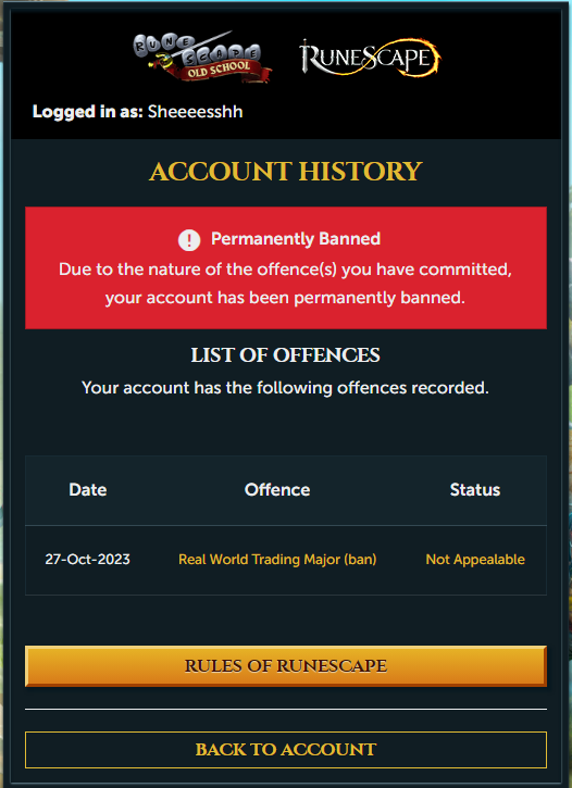 Rumvin09's tweet photo. Hi @JagexSupport  could you kindly look at my account "Sheeeesshh" .It has been falsely banned. I was trading my Item to do Inferno on my alt account. If you see the item traded, it's all inferno gear. I've never rwt on any on my accounts  but have been swapping gears. https://t.co/ephD45K7o5