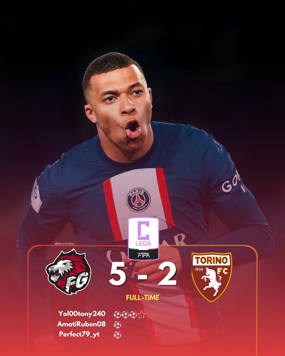 ❤ 𝑭𝑼𝑳𝑳 𝑻𝑰𝑴𝑬 🖤
🏆| <a href="/FVPA_net/">FVPA.net 🇮🇹</a>
🗓| 3° Giornata 
🆚| <a href="/torinofcesports/">Torino FC eSports</a>
✅| 5️⃣ - 2️⃣

⚽️⚽️⚽️| @Yol00tony240
⚽️| <a href="/AmatiRuben8/">Ruben Amati</a>
⚽️| @Perfect79_yt

👟| @Yol00tony240
👟| @Perfect79_yt
👟| #GC_Operativo
👟| <a href="/AmatiRuben8/">Ruben Amati</a>

🌟|@Yol00tony240