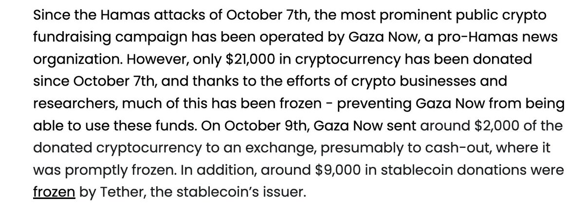 liz warren's expectation: hardened terrorists raised $130m+ in crypto to fund their operations reality of terrorist financing with blockchains: