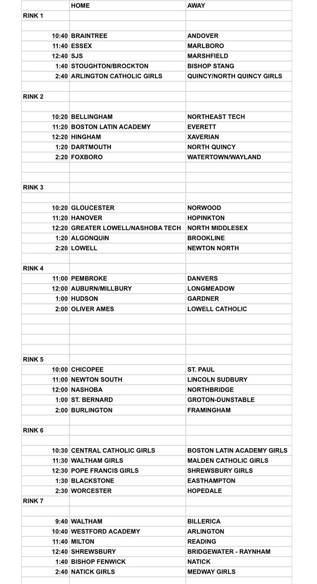 🗓️ As sure a sign as any that <a href="/MIAA033/">MIAA</a> 🏒 is just around the corner: the Garrett Reagan Summit schedule has arrived!

7️⃣0️⃣ teams will take part in this 1️⃣5️⃣th annual edition on Dec 3️⃣ <a href="/NESportCenter/">New England Sports Center</a> in Marlboro.

<a href="/MSHCA1/">Mass State High School Hockey Coaches Association</a> <a href="/HarbormenHockey/">Hingham Hockey</a> <a href="/MHSHockey1/">Marshfield Boys Hockey</a> <a href="/SJSHockey/">Saint John's HS Hockey</a> <a href="/natickhshockey/">Natick High Hockey</a>
