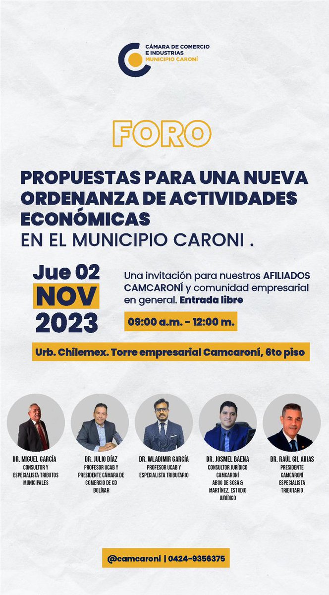 camcaroni's tweet photo. Desde el gremio empresarial de Bolívar tenemos una propuesta para la creación de una nueva ordenanza de actividades económicas en Caroní 📊

Conoce de qué trata con los mejores especialistas🗣️

¡Te esperamos este 2 de noviembre a las 9:00 AM!🤝🏻 https://t.co/XLpe4wz7DZ