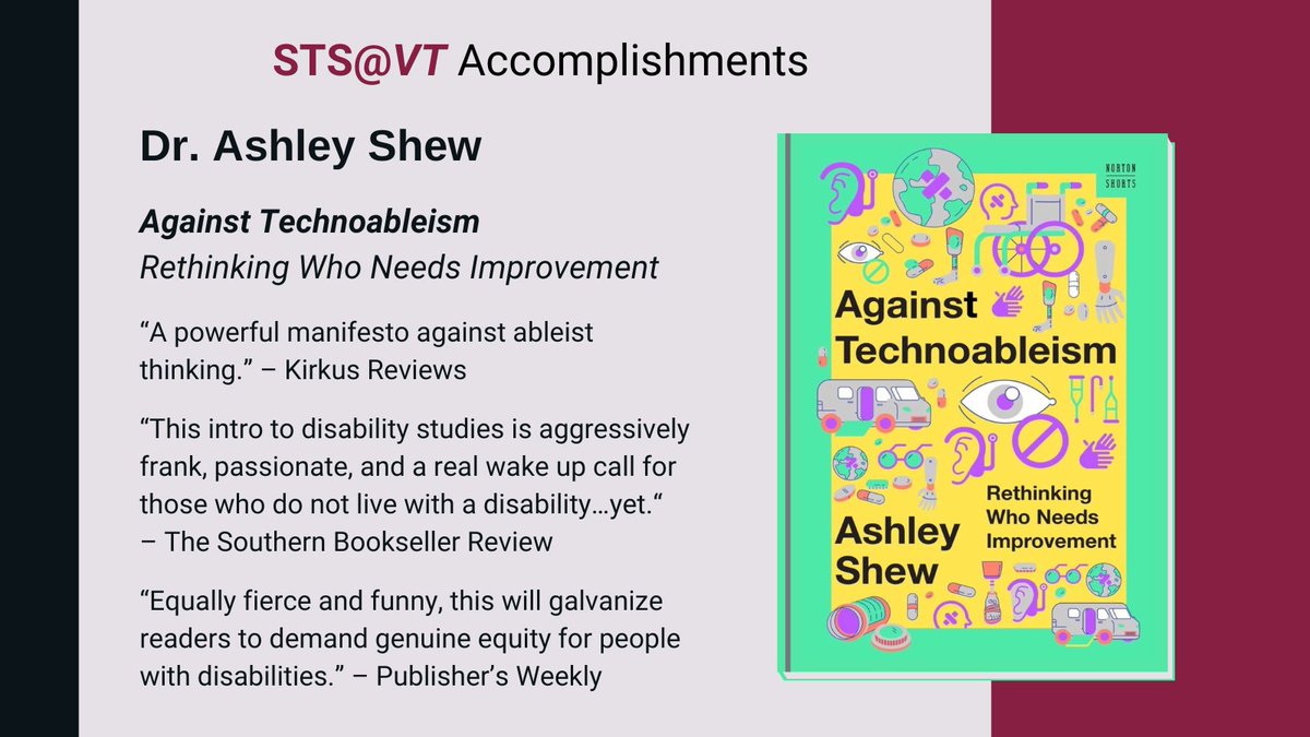 sts_vt's tweet photo. Faculty member @ashleyshoo's new book, Against Technoableism, has received rave reviews since its release in Sept! Check it out here: https://t.co/erGg1euZOy or wherever you get your books #philtech #STS #DisabilityStudies https://t.co/2AOUVzP5XV