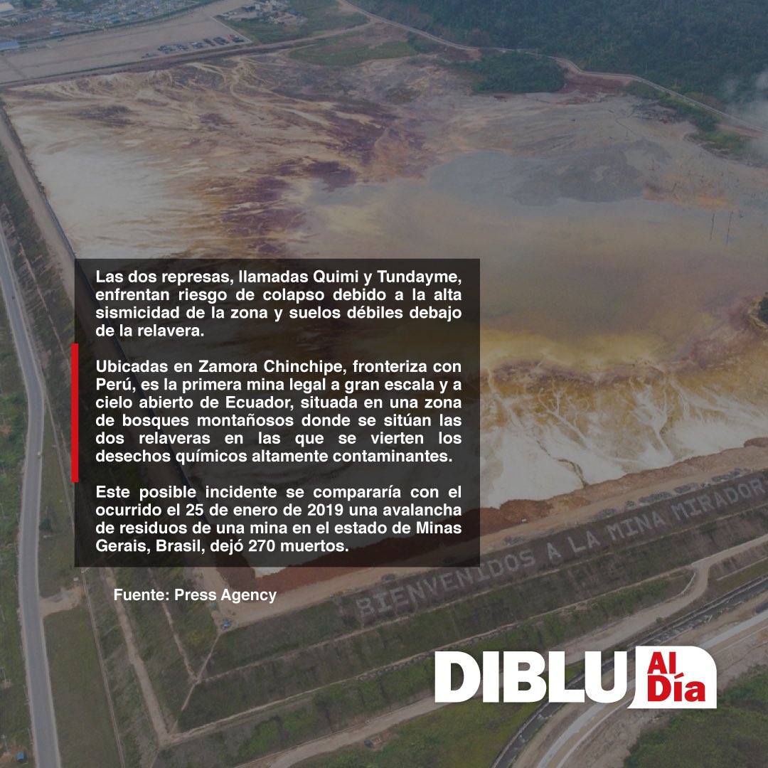 RadioDibluFM's tweet photo. 📌 Alerta por posible desastre ambiental en Ecuador.
#DibluAlDía 📰 con @gustavoenavarro
#NoticiasEcuador #Ecuador #Ecuatorianos #Zamora #Chinchipe #Mina #Quimi #Tundayme https://t.co/Bbn1pEjhfe