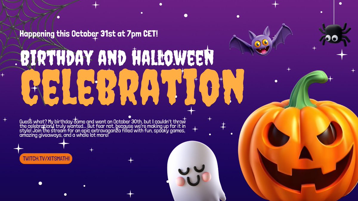xits_mathi's tweet photo. I'm thrilled to invite you to a double celebration! Join me tomorrow on October 31st at 7pm CET for a fantastic birthday and Halloween bash! 🎂👻

I can't wait to celebrate this special day with you and let me tell you, I've got a few surprises up my sleeve for you guys! 🎁🎃 https://t.co/SswuQfbcaU
