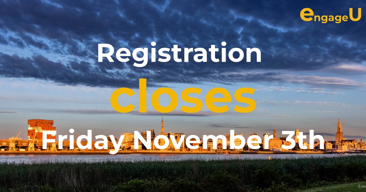 Hurry! 
Registration will close on November 3th at 3PM (CET).
Don't miss out on it.

💬 EngageU
📅 November 12-14, 2023
📍 Antwerp
🇧🇪 Belgium
➡️ engageu.eu

#EngageU #FileMaker #Conference #EuropeanConference #Claris