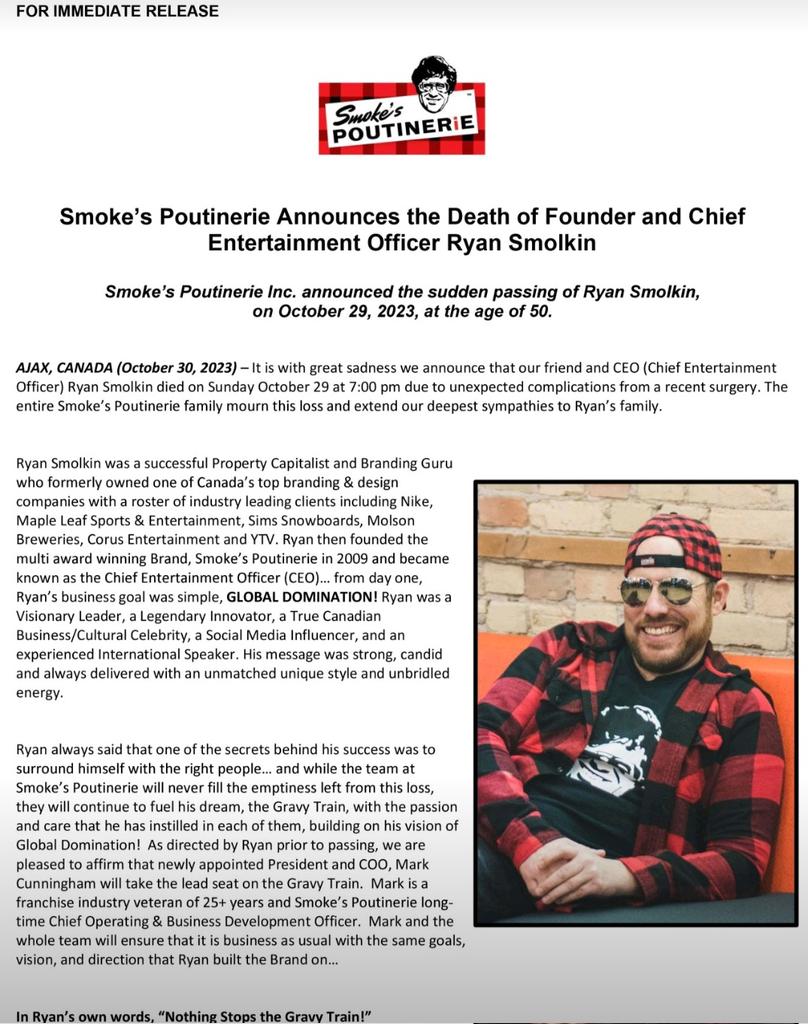 zanneslaw's tweet image. RIP Ryan Smolkin 🕊️🕯️

There will only be one Chief Entertainment Officer, ever.

Rock and roll always, friend.

- MadZa (as he called me)

#SmokesPoutine #Canadian