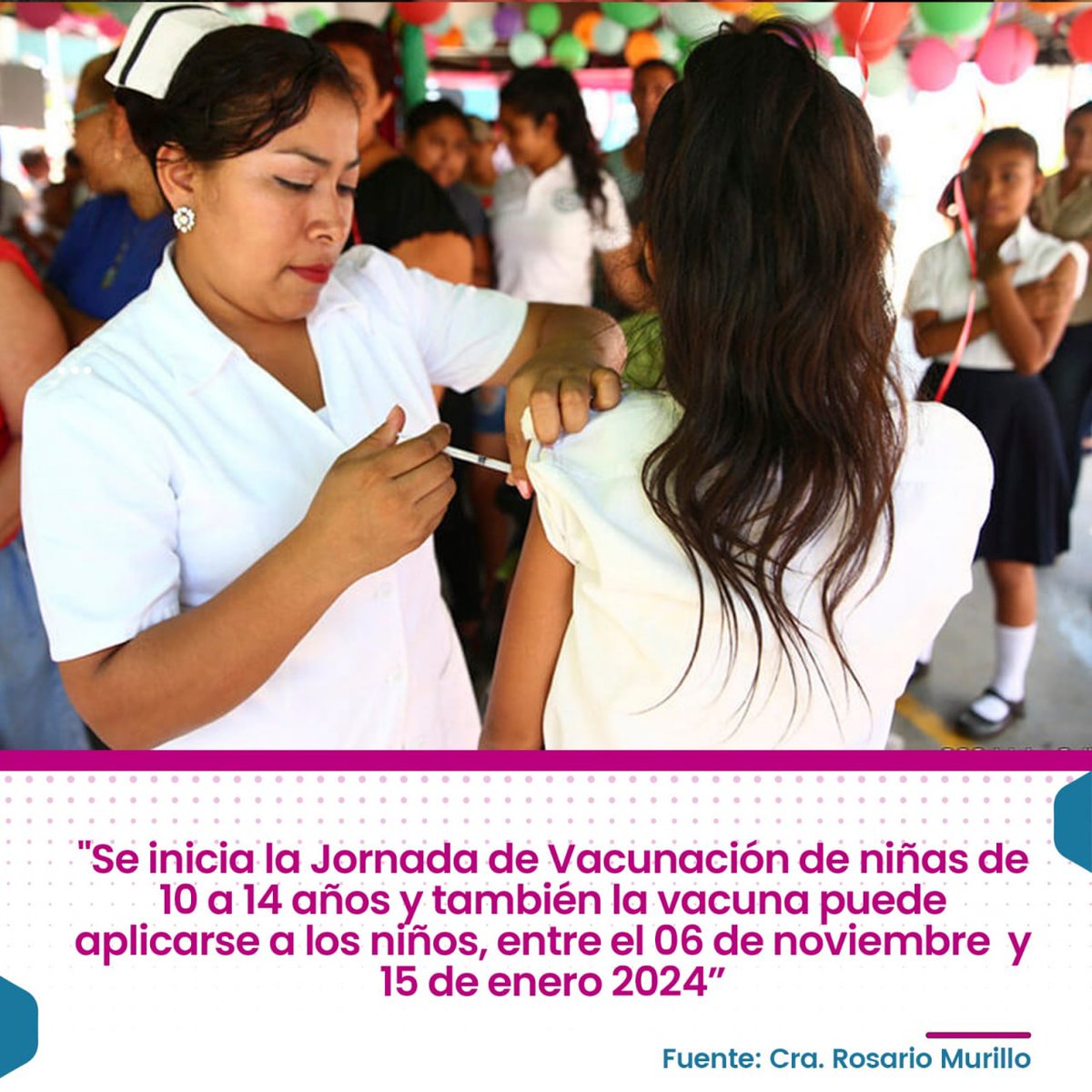 💥Se inició la vacunación de niñas de entre 10 y 14 años de edad, y también la vacuna puede aplicarse a las niñas, entre el 06 de Noviembre y 15 enero 2024.

<a href="/Ge_Sus26/">Gema_Susan🤓✏🦁💙</a> @germandvd1979 <a href="/Martha_Elena16/">🅼🅰🆁🆃🅸🅽🅰 ♥🖤 🐲 🇳🇮</a>

#UnidosEnVictorias 

Fuente: Cra Rosaroo Murillo