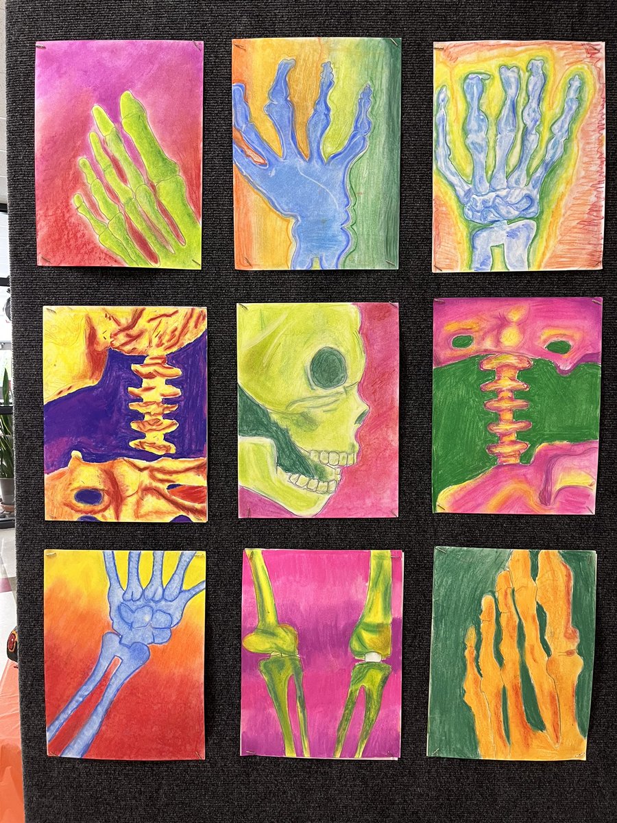 WrightArt1's tweet photo. 7th grade students worked so hard on these. We talked about using negative space to help with accurate proportions and color theory. I am so proud of them! @GarrettMSGators https://t.co/EazJm2N2fY