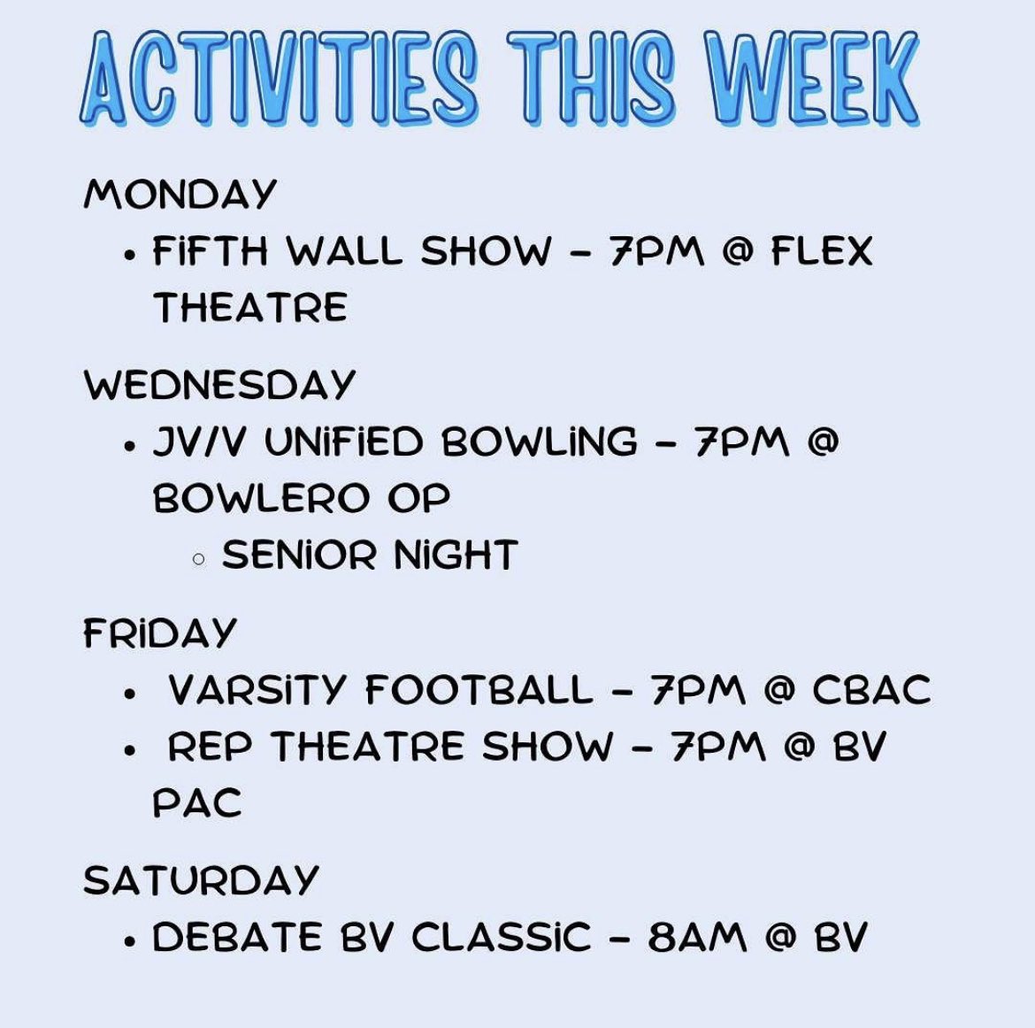 Grab your ski gear tigers, we’re HITTING THE SLOPES this week for our theme! GO BV! 🐯