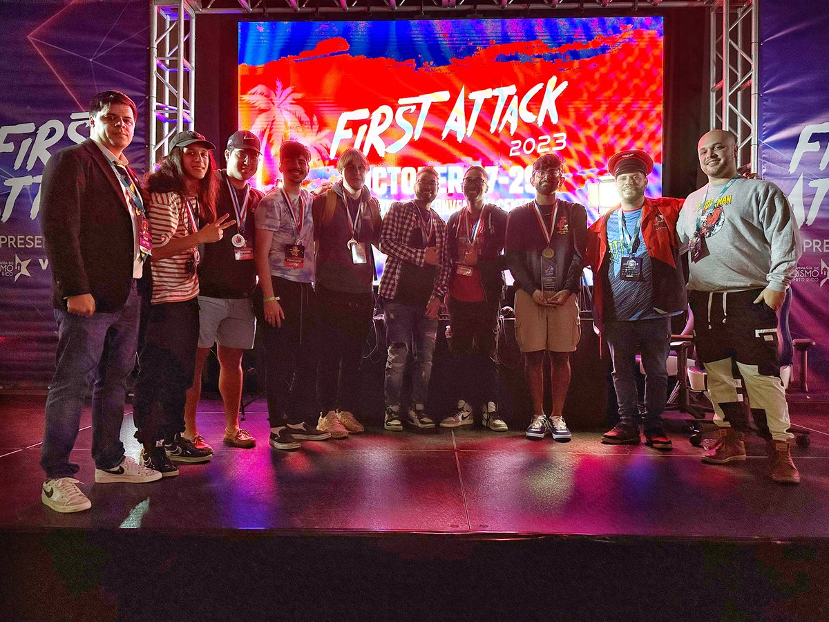 FirstAttackPR's tweet photo. After almost a full day of Top32, here’s your #FirstAttack2023’s Super Smash Bros Ultimate Top 8! 🔥

🏆 @Limabayo_
🥈 @Capitancit0
🥉 @AndrewTzss
4️⃣ @Shadow_PR_
5️⃣ Ling 
5️⃣ @Gabs_GnW
7️⃣ @Kindred_ssbu
7️⃣ @Chazz278 https://t.co/398XLiJyQu