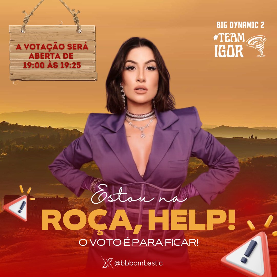 bbbombastic's tweet photo. ESTOU NA ROÇA! 🚨 ⚠️ Pessoal, infelizmente fui parar na roça do @_bigdynamic_. Talvez seja a mais difícil da temporada! Conto com o apoio de vocês na votação que abrirá nesta Terça-Feira (31/10) de 19:00 às 19:25. Todo voto fará a diferença! Votem bastante em mim. #FicaIgor 🌪️ https://t.co/WvH53m91EN