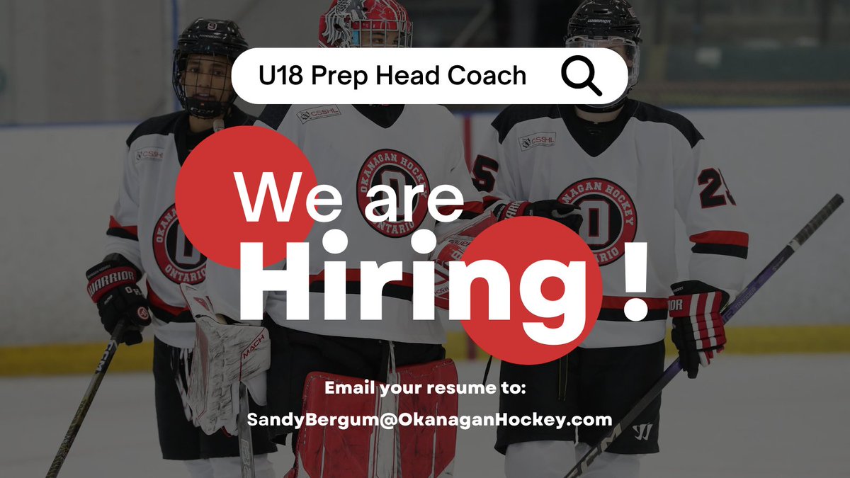 We are seeking a Head Coach for our U18 Prep Team!

Qualified applicants are invited to submit their cover letter and resume to:
✉️ SandyBergum@OkanaganHockey.com
Closing Date: November 13, 2023

For more information and to apply, visit: okanaganhockey.com/about/careers/