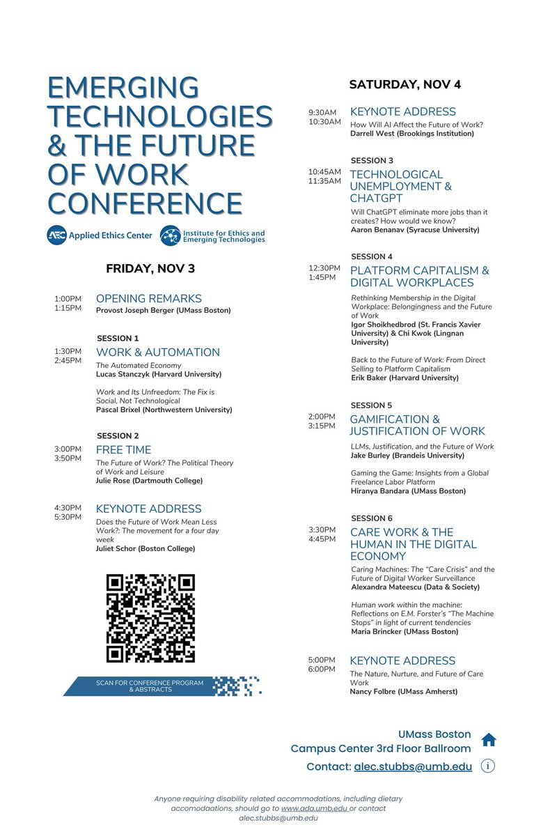 Our conference on the Future of Work with the @IEET is this Friday and Saturday! Come see some great talks from an amazing line up of speakers! @JulietSchor @NFolbre @IShoikhedbrod @cariatidaa @MariaBrincker @abenanav @erikmbaker And many more! #FutureOfWork