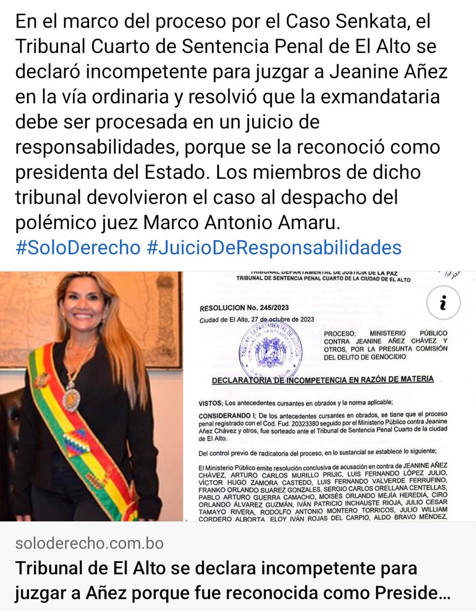 SubietaCardozo's tweet photo. Una luz de esperanza en la justicia boliviana, Dios ampare y cuide siempre a ese valiente juez https://t.co/mkIcWiKrBW