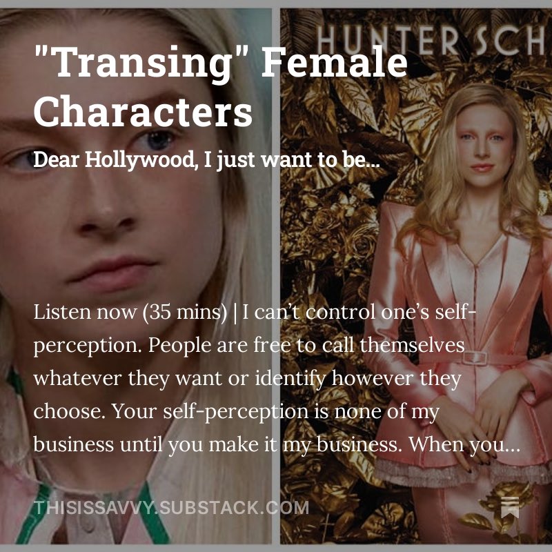 “Twice this year, Hollywood productions have cast males in female roles with the expectation we the audience will simply accept them as female. I want to be entertained, not pushed into a moral or politically correct corner.” #LinkInBio