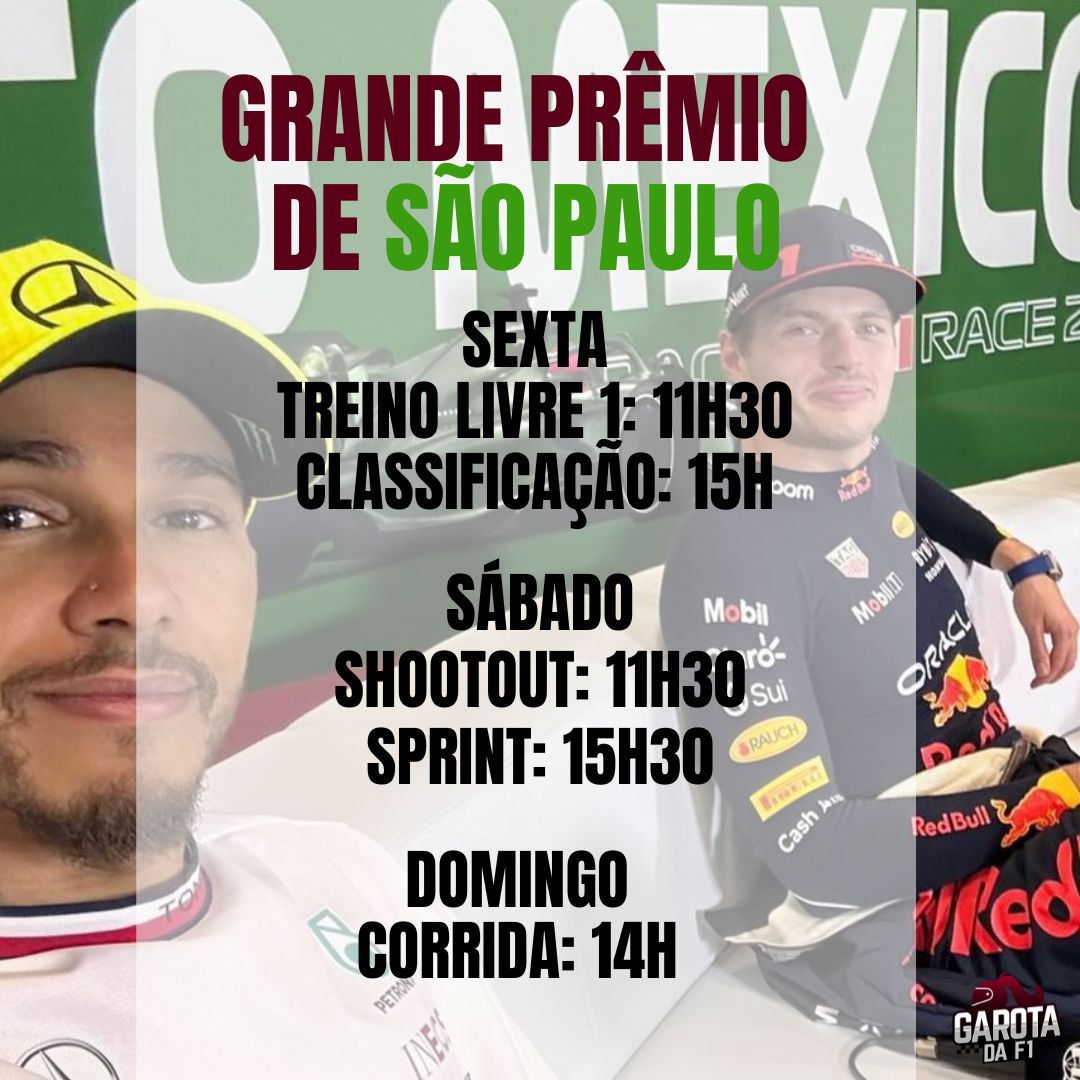 CHEGOU O FINAL DE SEMANA MAIS ESPERADO😭 É domingo com corrida no BRASIL 🇧🇷 Confiram os horários e não percam nada! #F1 #BrazilGP #SaoPauloGP