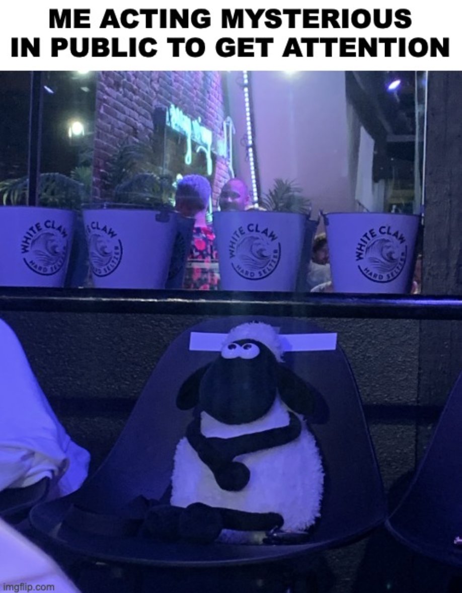 ajime618's tweet photo. Hey #MCO335 folks, this is my meme. You always have to keep the people guessing when you're out at the club. 🤪 #notlikeothersheep https://t.co/1prvxJWx5u