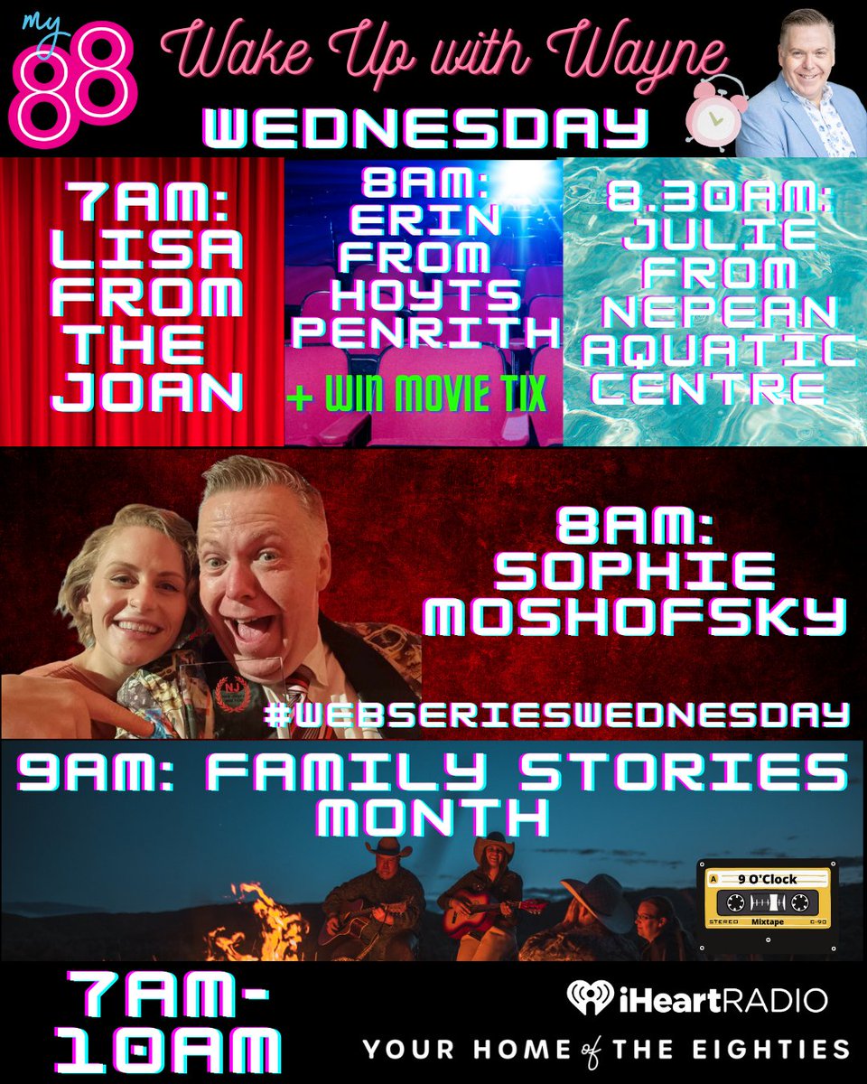 My88_FM's tweet photo. Tomorrow on brekky:
7am: Lisa from the Joan
8am: Erin from Hoyts
8.30am: Julie from Nepean Aquatic
8am: #WebSeriesWednesday: Sophie Moshofsky - Hunted NYCSS
#9OClockMixTape National Family Stories Month - what family groups do you think we'll play?
Stream https://t.co/bqfAV4r1N5 https://t.co/9I2RSZ2YWh
