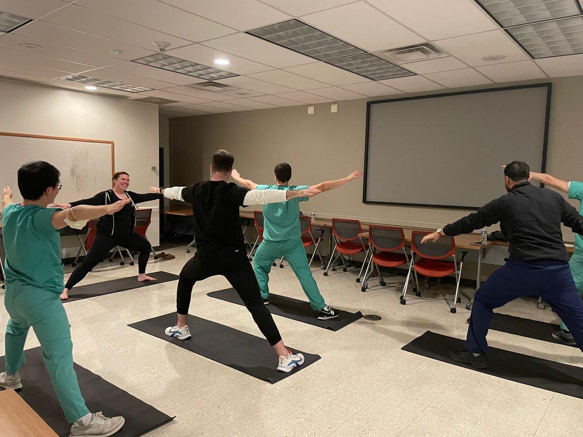 Last Wednesday we had another fantastic resident wellness session featuring our very first yoga session where we learned relaxing stretching techniques and meditation techniques courtesy of an expert instructor from the RPAC! #OSUNeuro