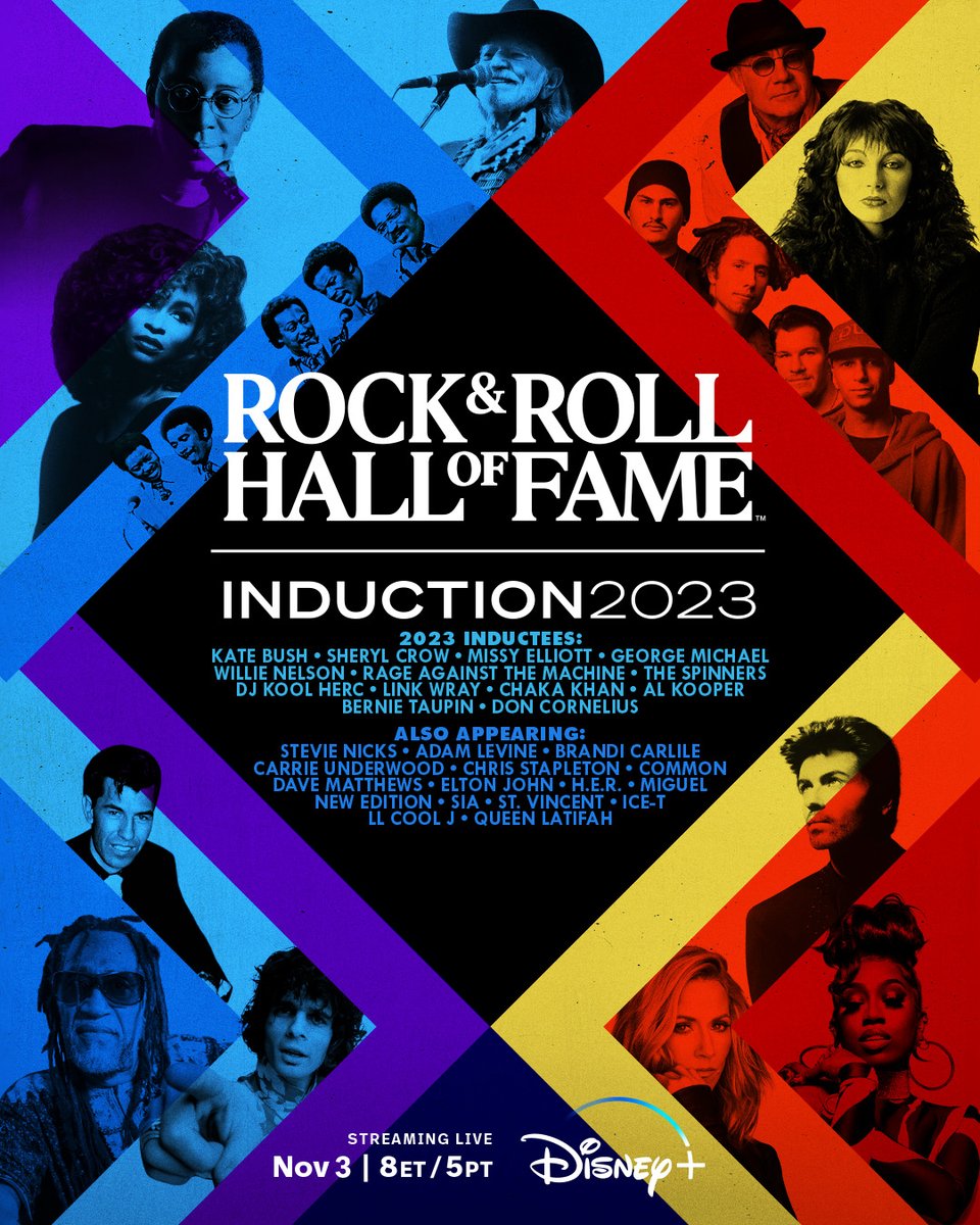 DisneyPlus's tweet photo. Join us for an unforgettable celebration of music. Stream The Rock &amp; Roll Hall of Fame Induction Ceremony LIVE this Friday at 8ET / 5PT on #DisneyPlus! #RockHall2023 https://t.co/xpDmQrHePi