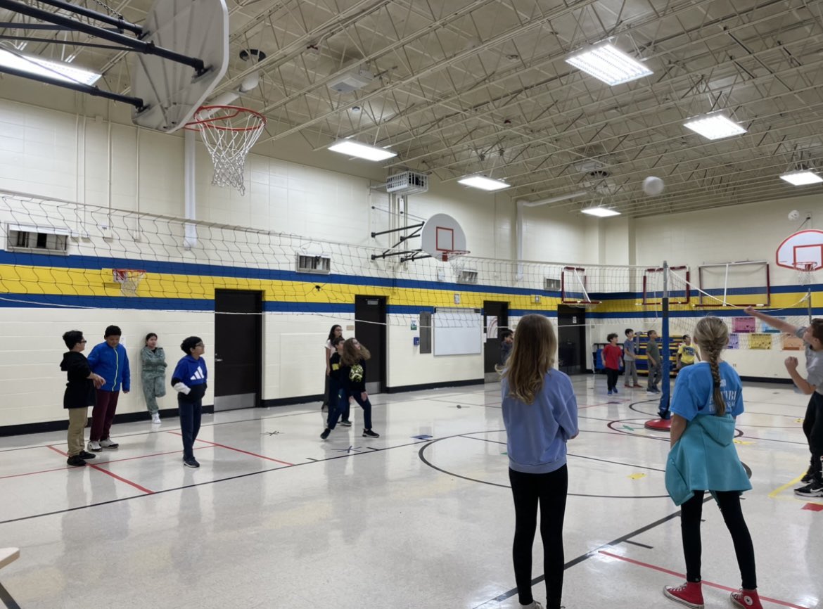 We had a great time last week working on our volleying skills!

1) 5th graders playing Volleyball 4 square
2&amp;3) 1st and 2nd graders practiced bumping and setting with balloons
4) 5&amp;6 grade brushed up on their hits and serving, and then played a full game!