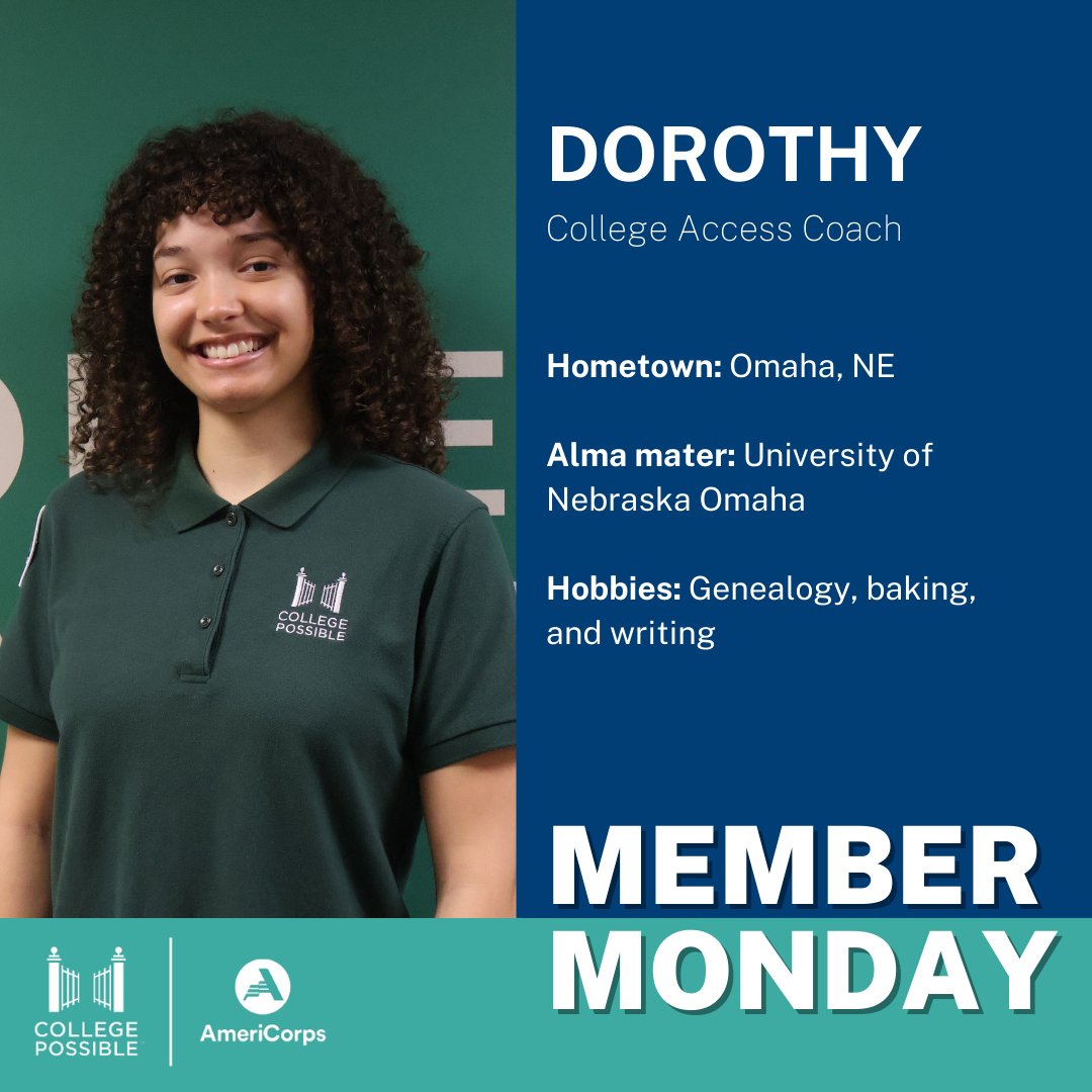 CollPossibleOMA's tweet image. This Member Monday, let's shine a spotlight on Dorothy, our returning access coach. She's driven by her passion for community service and understands the transformative impact it can have on the growth and development of our community. #MemberMonday #CollegePossible