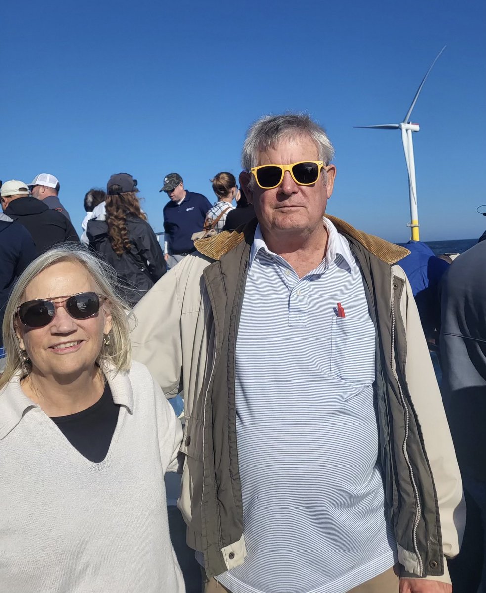 Happy to have former Congresswoman Thelma Drake and husband Ted out for a visit to ⁦<a href="/DominionEnergy/">Dominion Energy</a>⁩’s Coastal Va Offshore Wind project. They were surprised by how quiet the turbines spin. Bonus day: a large sea turtle made an appearance by the boat. #CVOW #CleanEnergy