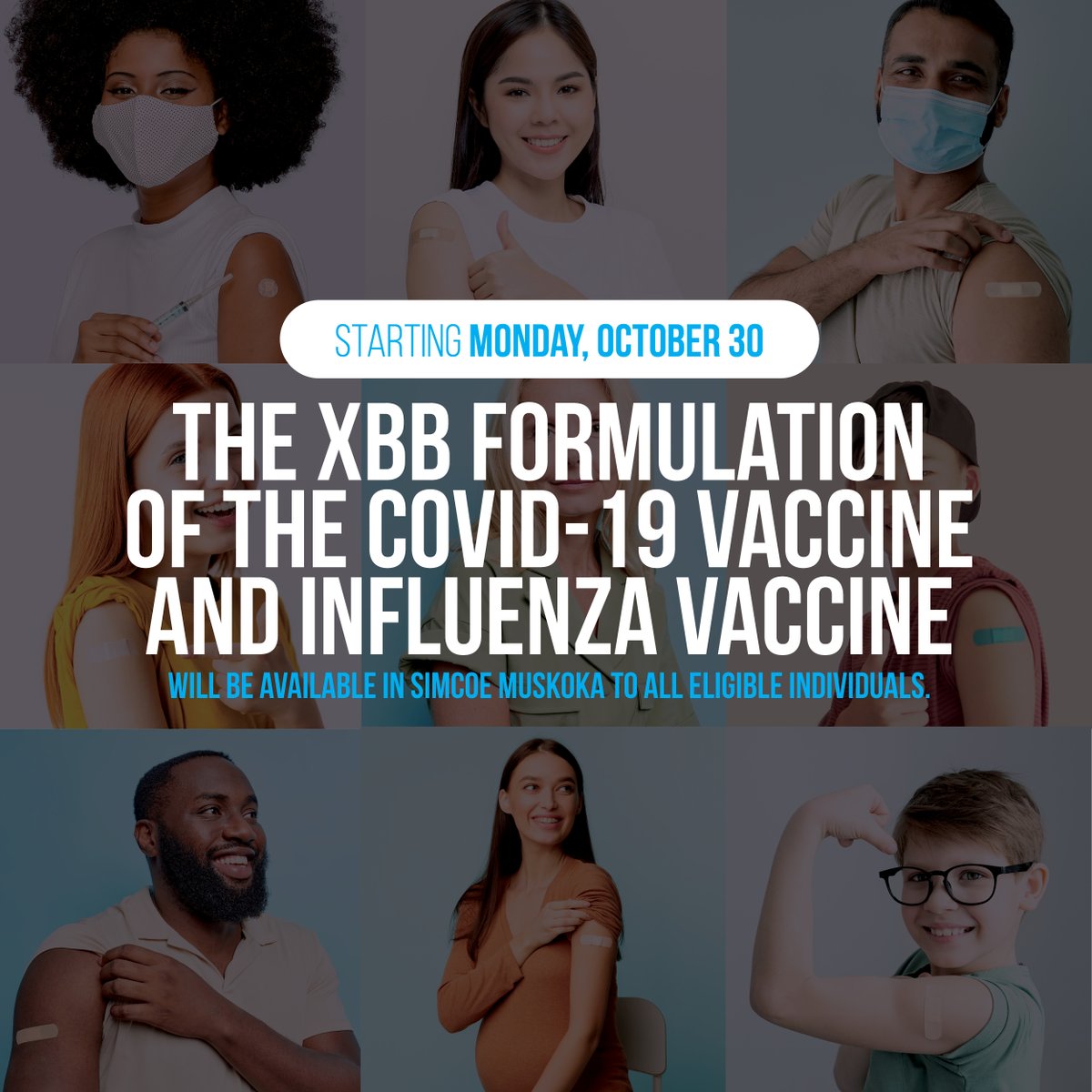 As of Monday, Oct. 30, the XBB formulation of the COVID-19 vaccine and the influenza vaccine will be available in Simcoe Muskoka to eligible individuals aged six months and older. For more information, visit: ow.ly/U6qI50Q2qr4